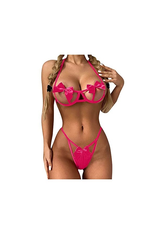 Lingerie sexy pour femme - Lingerie ouverte - Body ouvert - Tenue sexy - Ensemble de lingerie push up - Lingerie érotique - S