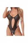 Body en maille dos nu pour femme - Dos nu - Dos nu - Dentelle - Chemise de nuit en peluche - Dentelle - Lingerie - Filet de p
