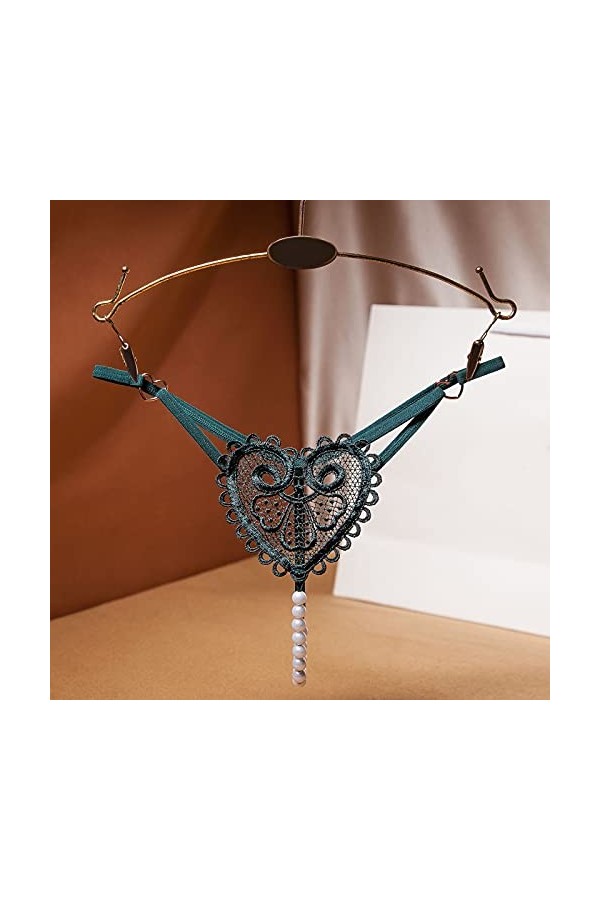 Culotte sexy pour femme - Sous-vêtements en dentelle - String - Lingerie sexy pour la Saint-Valentin, Vert, taille unique