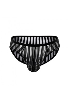 Slips pour Hommes Sexy Interstrip Culotte Respirante Slip rayé en Maille Transparente sous Vêtements Thermique