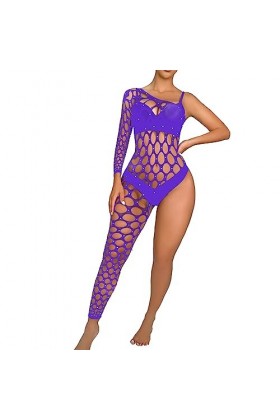 Générique Déguisement Sexy Adulte Womens Handmade Diamond Sparkling Lingerie Single Sleeve Leg Jumpsuit Mesh Body Montant P