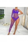 Générique Déguisement Sexy Adulte Womens Handmade Diamond Sparkling Lingerie Single Sleeve Leg Jumpsuit Mesh Body Montant P