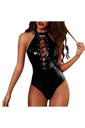 Haute Qualité Sexy Lingerie Sling Tght Manteau en Cuir Peinture en Cuir Discothèque Pole Dance Performance Robe Nuisette Coto