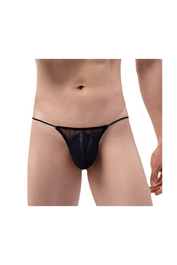 String Homme Transparent Hommes Sexy Solide Couleur Respirant Taille Basse Tricoté Dentelle String String Briefs sous-vêtemen