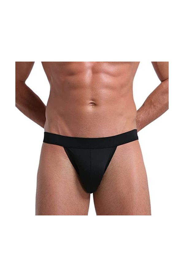 CreoQIJI Boxer Homme Drôle Mens Hip Lifting Sexy Pure Color Cooler et Drôle Tanga Homme, Noir , M