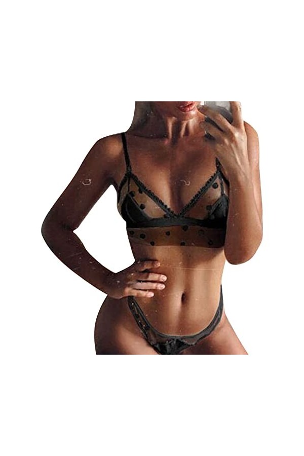 Sous-vêtements érotiques en dentelle pour femme - Sous-vêtements sexy - Motif lapin, Noir , XL