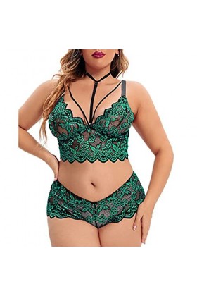 XIUH Ensemble de lingerie 2 pièces grande taille pour femme, soutien-gorge à lanières et sous-vêtements, ensemble bustier pou