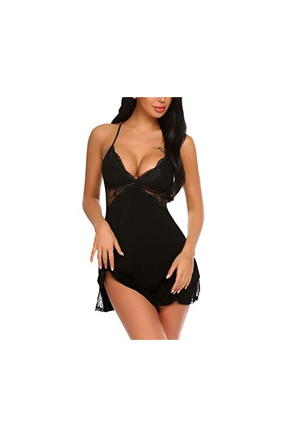 wearella Lingerie en dentelle pour femme - Nuisette - Lingerie sexy, jaune, S