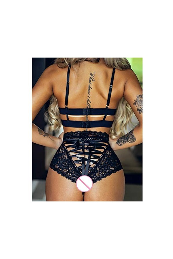 Générique Lingerie Sexy Femme Dames noires sexy dentelle transparent corset tentation hanche taille lingerie intimes Body Ble