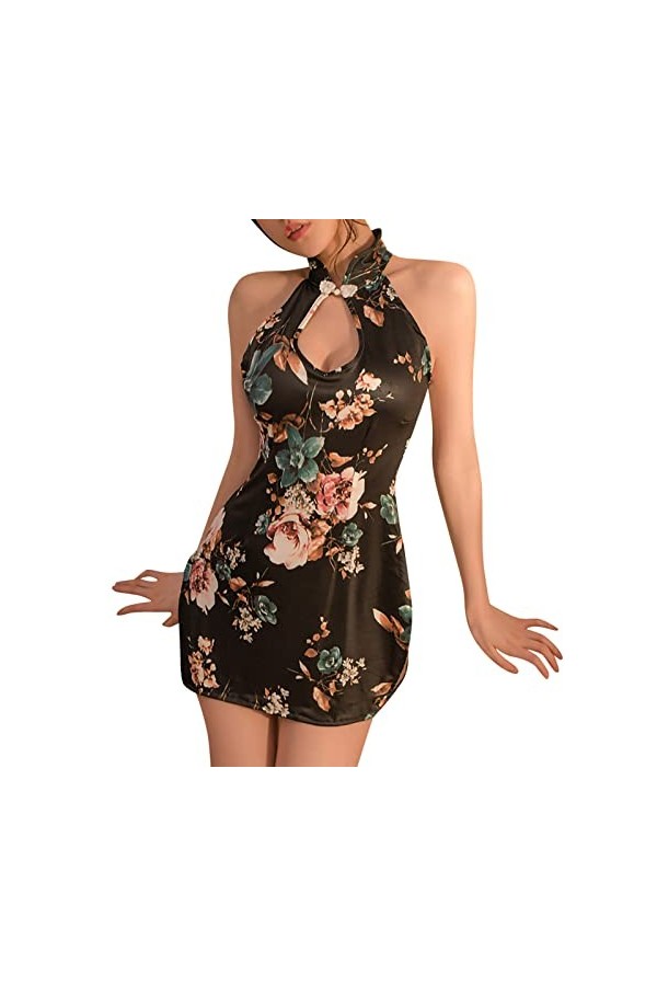 Valentines Pyjamas pour Femmes Costume Cheongsam Costume Anime Vêtements de Nuit Sexy Lingerie en Cuir Grande Taille Black, 