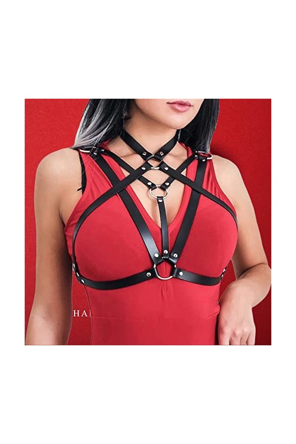 Junhasgood Ceinture Sexy à lanières pour Femmes, décoration de Bondage, Ceinture de Corps Sexy, Accessoire en Cuir Brassière 