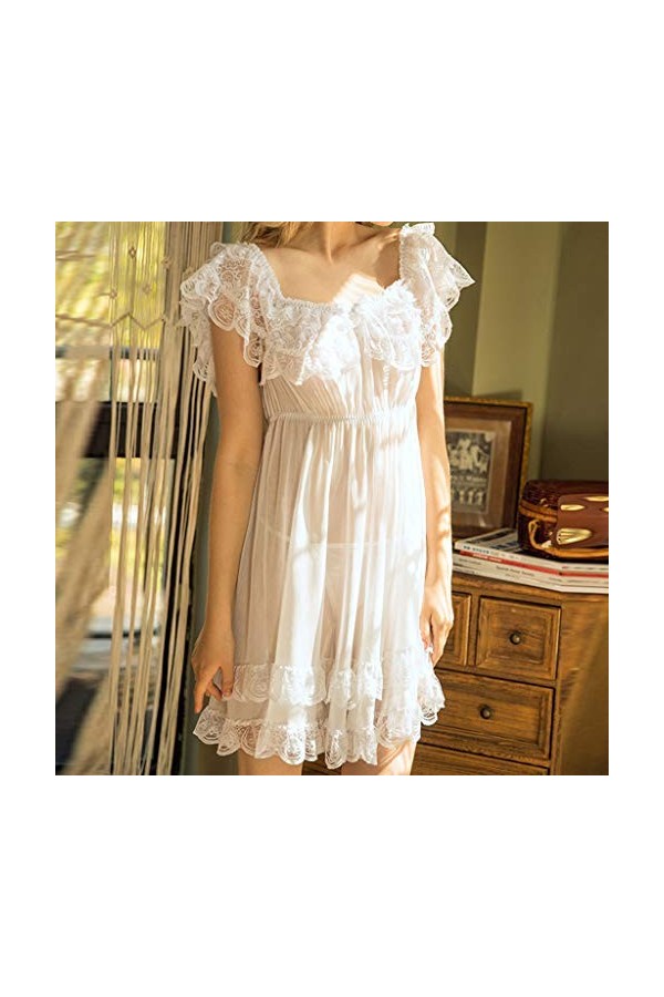 Nuisette Sexy Femme Lingerie Sexy en Dentelle Décolleté en V Sexy Teddy Robe de Nuit Femme Ensembles De Pyjama 2 Pièces Femme