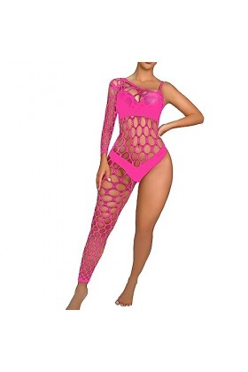 Générique Déguisement Sexy Adulte Womens Handmade Diamond Sparkling Lingerie Single Sleeve Leg Jumpsuit Mesh Body Montant H