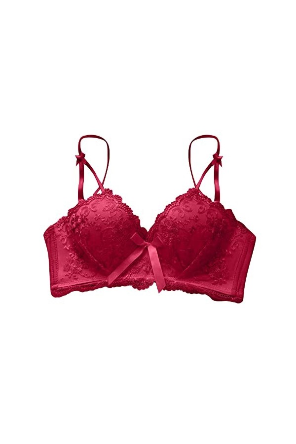 Femmes Sexy Lingerie Dentelle Push Up sans Anneau en Acier Sexy Dentelle Soutien-Gorge Menstruelle Abondant Haute Red, 75AB 