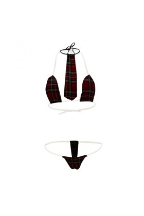 UOWEG Étudiant Sexy Noël Trois Points Uniforme Rouge Plaid sous-Vêtements Sexy G-String Chemise De Nuit Red, One Size 