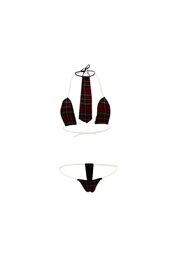 UOWEG Étudiant Sexy Noël Trois Points Uniforme Rouge Plaid sous-Vêtements Sexy G-String Chemise De Nuit Red, One Size 