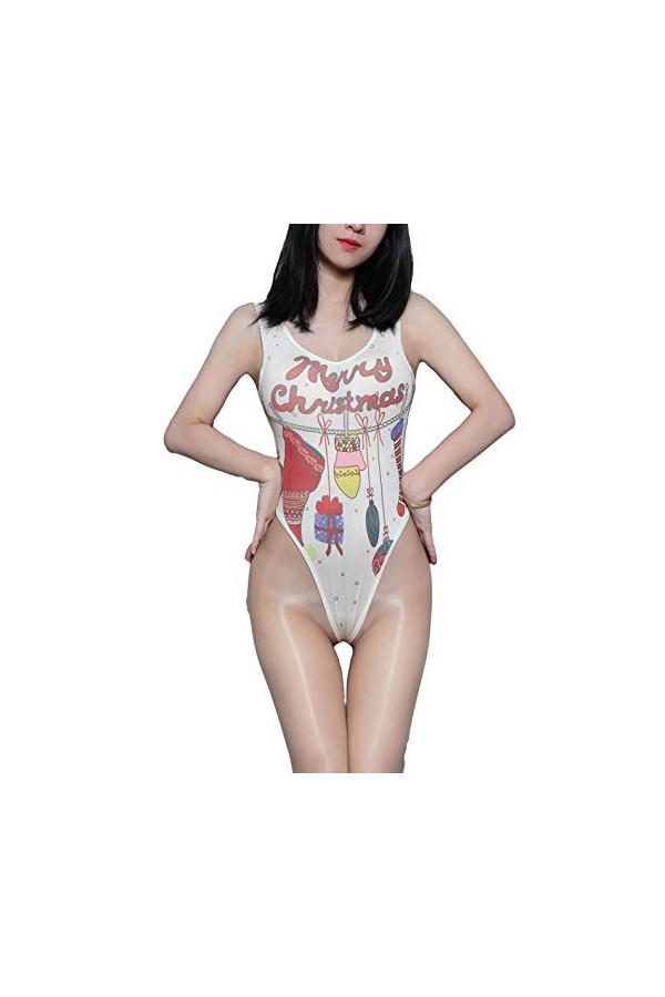 JasmyGirls Combinaison de Noël sexy pour femme Motif Anime Cosplay Taille haute - Rouge - S-M