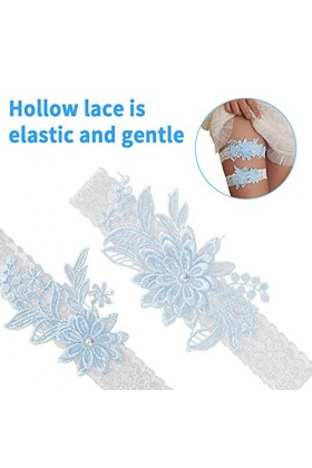 AIBAOBAO 2 Pcs Jarretière de Mariage, Élastique Jarretière de Mariage Bleu pour Les Mariées, La Mariée à Être des Cadeaux pou