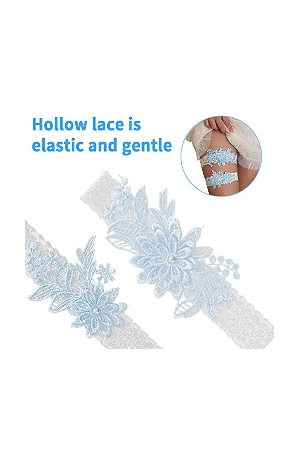 AIBAOBAO 2 Pcs Jarretière de Mariage, Élastique Jarretière de Mariage Bleu pour Les Mariées, La Mariée à Être des Cadeaux pou