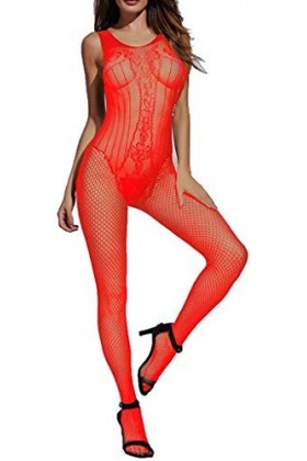 Czizi Collants sexy en maille de gaze pour femme - Rouge - Taille Unique