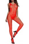 Czizi Collants sexy en maille de gaze pour femme - Rouge - Taille Unique