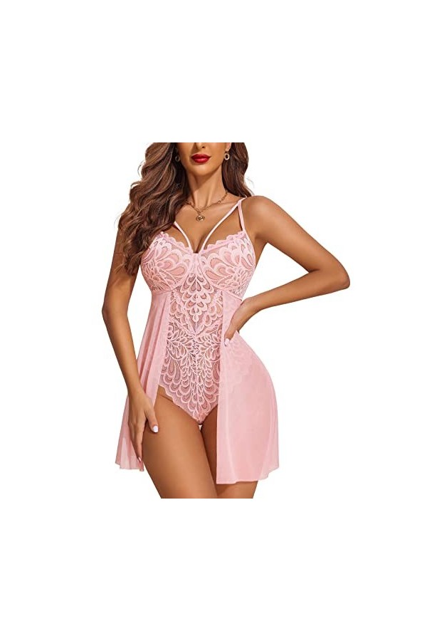 Mini Robe Lingerie Femme sous-VêTement Col V Profond Mode Sexy Sexy Femme Dentelle Nuisette Party soirée Grande Taille Linger