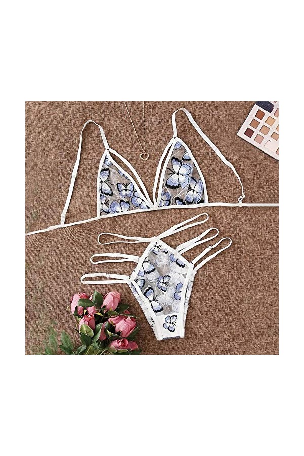 Vêtements De Nuit Femme 2 Pièce Lingerie Sexy Ensemble Dentelle Ensemble Soutien Gorge et String Erotique sous-Vetements Sexy