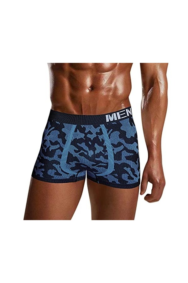 Men s Camouflage Imprimé Respirant Milieu Taille Max Sous-vêtements Homme, bleu, XXL