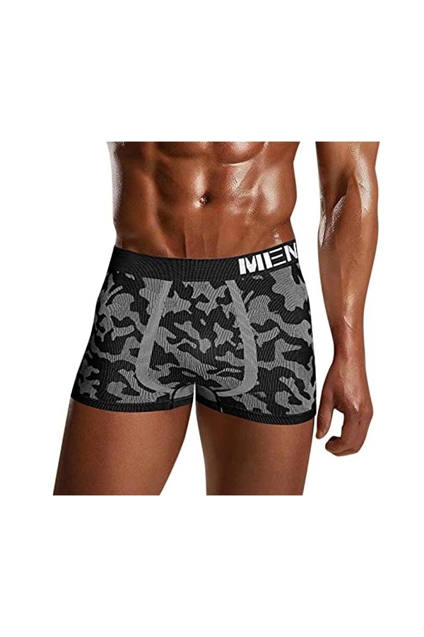 HJTY Short de sommeil pour homme, imprimé camouflage respirant, mi-taille, gris, L