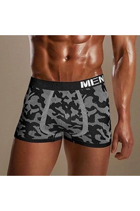 HJTY Short de sommeil pour homme, imprimé camouflage respirant, mi-taille, gris, L