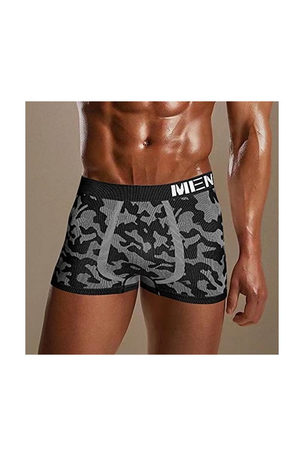 HJTY Short de sommeil pour homme, imprimé camouflage respirant, mi-taille, gris, L
