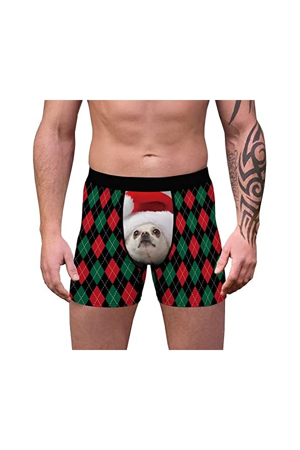 Homme Taille Moyenne Respirant Homme Imprimé Lettres de Noël Slim Stretch Sous-vêtements Bio Homme, rouge, M