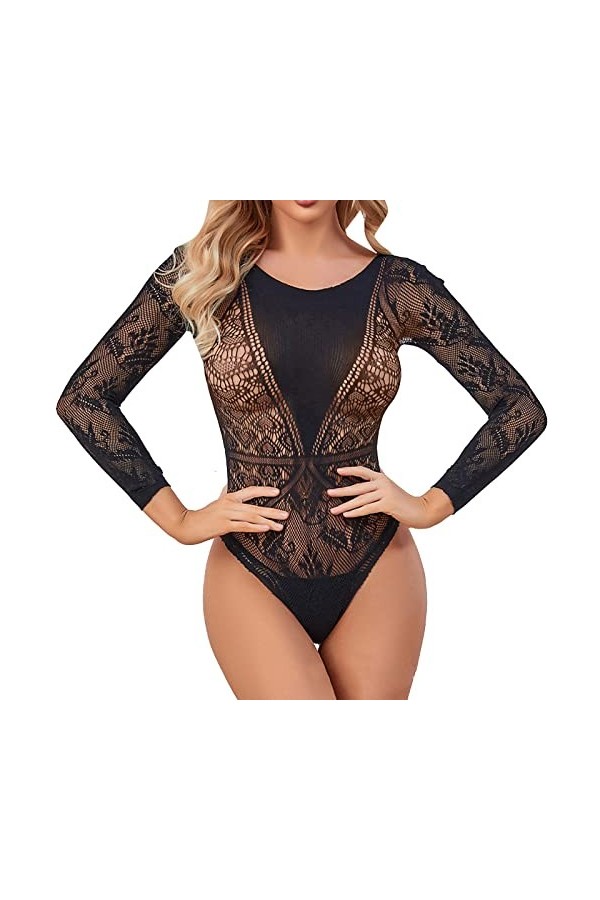 Générique Sexy Mature Lingerie Mini Robe de Couleur Noire Body Stocking Bodystocking Tenue Sexy Ouverte Coquine