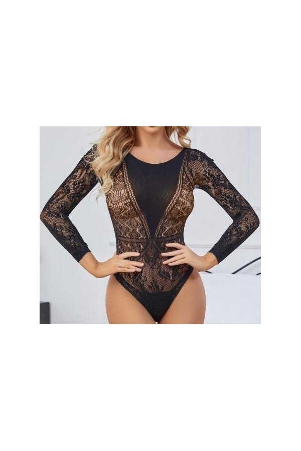 Générique Sexy Mature Lingerie Mini Robe de Couleur Noire Body Stocking Bodystocking Tenue Sexy Ouverte Coquine