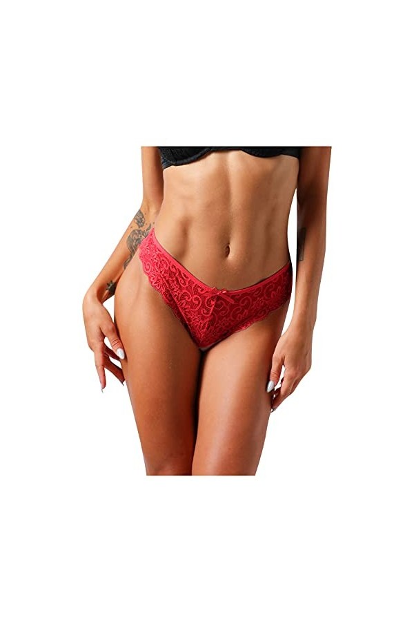 UOWEG Dentelle Creuse Culotte Lace-up Crochet sous-vêtements pour Femmes Culottes Sexy Out Dentelle Sexy Red, XL 