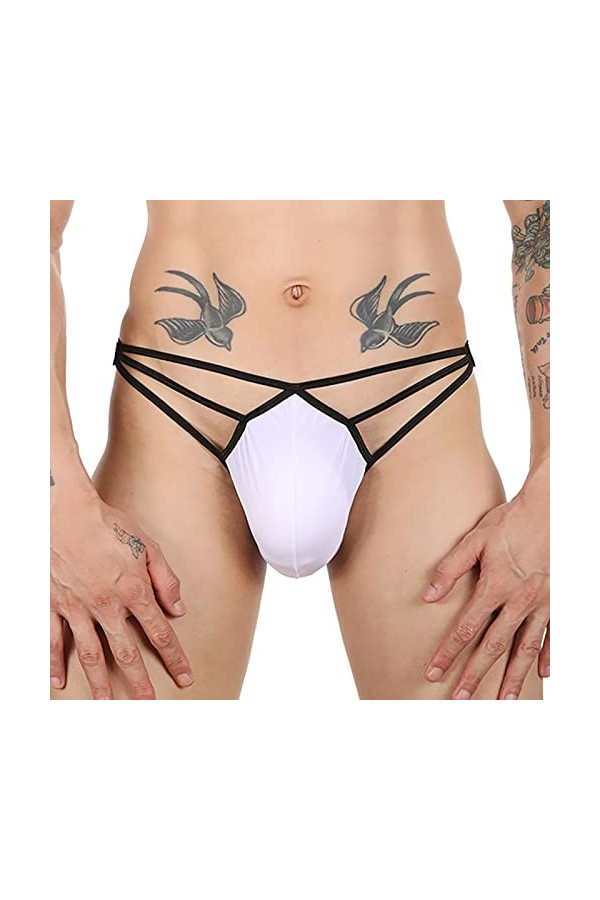 Culotte Homme Taille Basse Fesses Exposée Soie Glace Tanga Creuse Grande Poche Pantalon Amusant Mariage Homme Sous-Vêtements,