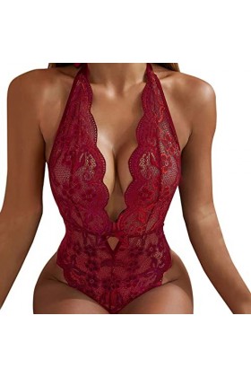 LDadgf Sous-vêtements anaux pour femme - Sexy - En dentelle rouge, Bordeaux, S