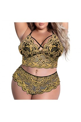 Lingerie Erothique Sexy, Femme Taille Nuit Plus Broderie en sur Deux Points Combinaison Trois Pièces Fendue Pyjama Body Sexy 