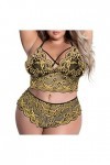 Lingerie Erothique Sexy, Femme Taille Nuit Plus Broderie en sur Deux Points Combinaison Trois Pièces Fendue Pyjama Body Sexy 