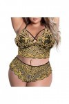 Lingerie Erothique Sexy, Femme Taille Nuit Plus Broderie en sur Deux Points Combinaison Trois Pièces Fendue Pyjama Body Sexy 