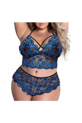 Femme Lingerie Nuisette, Sexy Taille Nuit Plus Broderie en sur Deux Points Combinaison Trois Pièces Fendue Pyjama Lingerie so