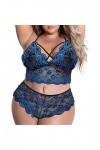 Femme Lingerie Nuisette, Sexy Taille Nuit Plus Broderie en sur Deux Points Combinaison Trois Pièces Fendue Pyjama Lingerie so