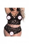 Lingerie Erothique Sexy, Femme Taille Nuit Plus Broderie en sur Deux Points Combinaison Trois Pièces Fendue Pyjama Tenue Sexy