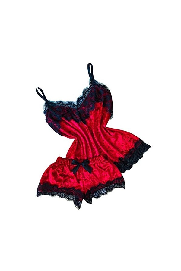 Chemises de nuit sexy pour femme - Lingerie sexy en dentelle - Pour pantalon - Col en V - Vêtement de pyjama - Sous-vêtements