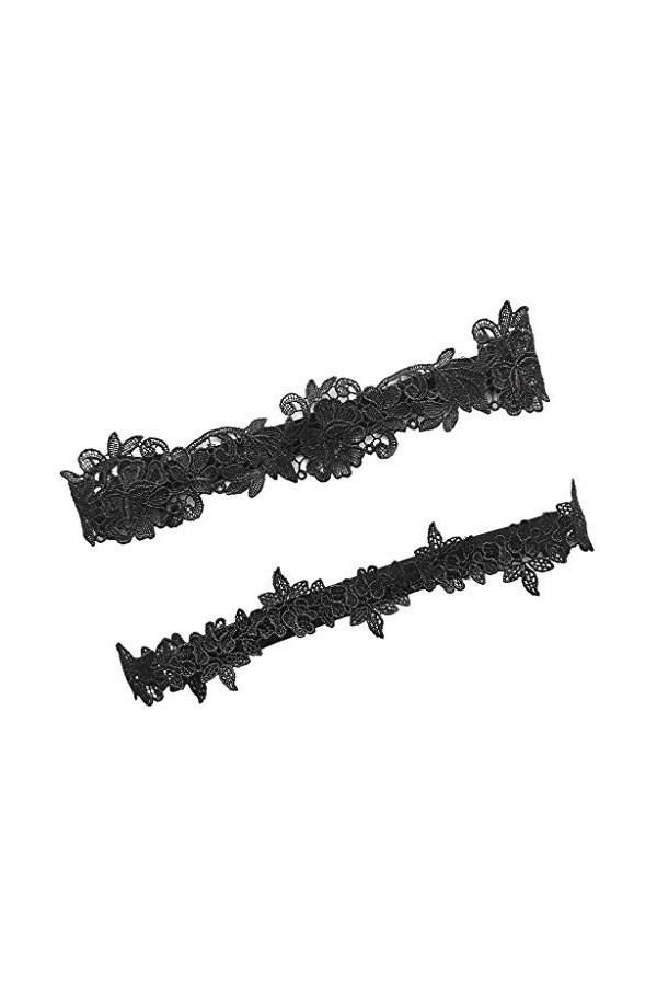 Haptian Femmes Mariage Jarretière Jambe De Mariée Couleur Unie Noir/Blanc Fleur De Dentelle Évider Brodé Stretchy Cuisse Anne