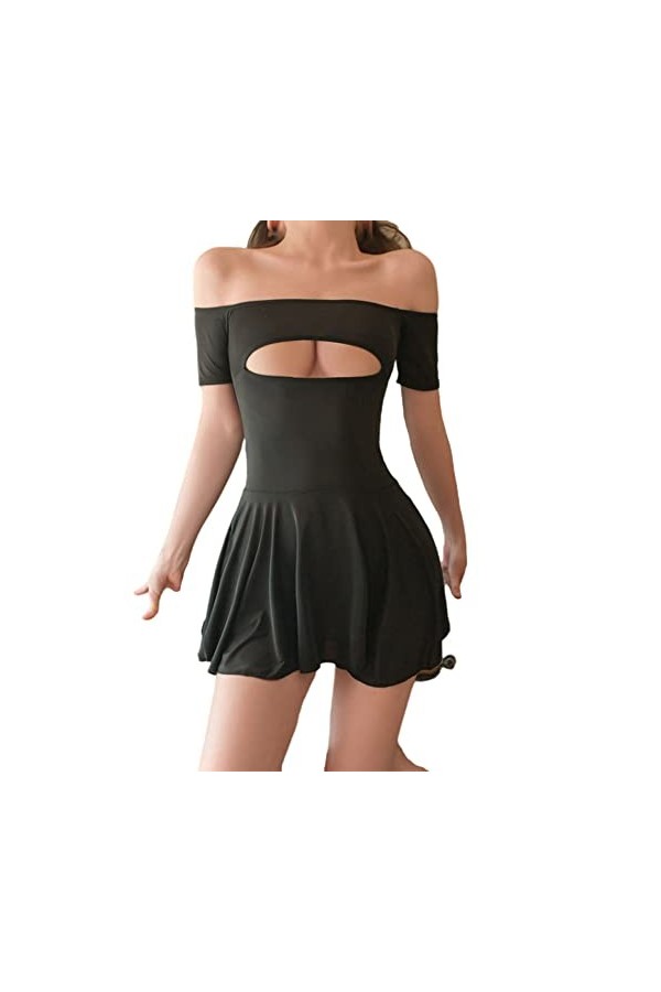 QNCLO Combinaison élastique sexy pour femme - Motif dessin animé japonais - Noir