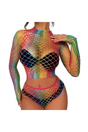 PTLLEND Lingerie Sexy Coquine Latex pour Femmes sous-vêtements Amusants en Maille colorée Arc-en- Lingerie Dentelle Sexy Homm