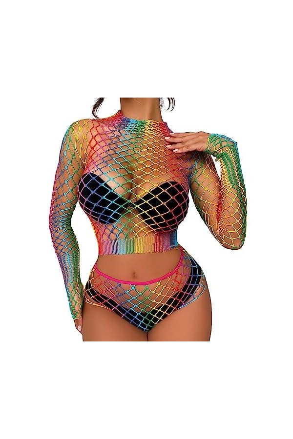 PTLLEND Lingerie Sexy Coquine Latex pour Femmes sous-vêtements Amusants en Maille colorée Arc-en- Lingerie Dentelle Sexy Homm