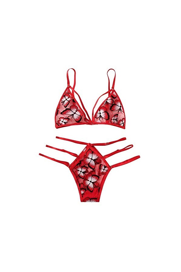 Vêtements De Nuit Femme 2 Pièce Lingerie Sexy Ensemble Dentelle Ensemble Soutien Gorge et String Erotique sous-Vetements Sexy