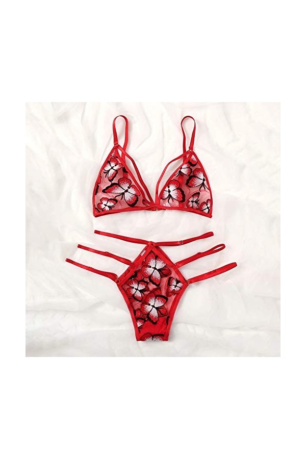 Vêtements De Nuit Femme 2 Pièce Lingerie Sexy Ensemble Dentelle Ensemble Soutien Gorge et String Erotique sous-Vetements Sexy